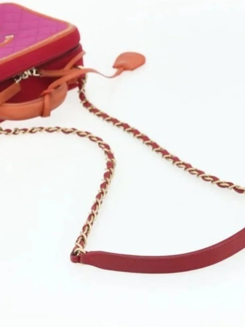 CHANEL CC Filigree Chain Vanity Shoulder Bag Cotton Pink Gold CC Auth 177990